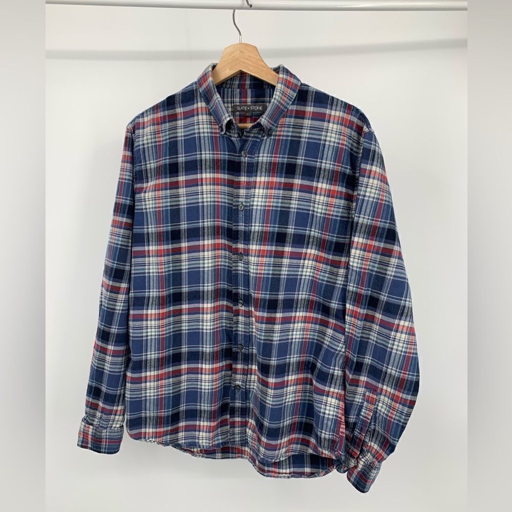 Slate & Stone Men's Long Sleeve Dean Plaid Flannel Shirt Button Down Collar LG - Picture 5 of 7
